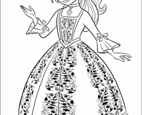 Prenses Elbisesi Boyama Sayfası - Detaylı Desenli