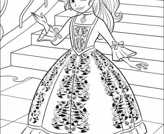 Prenses Merdivenlerde Zarif Bir Elbiseyle Boyama Sayfası