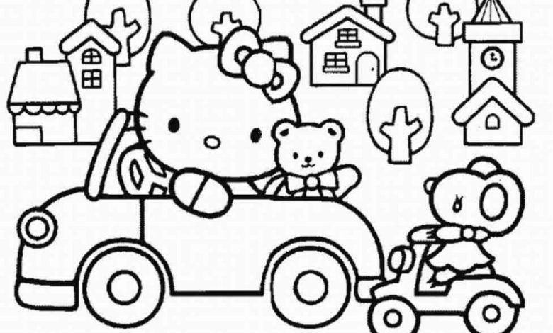 Hello Kitty Araba Kullanıyor - Boyama Sayfası