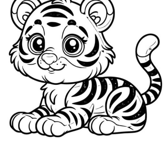 Sevimli Kaplan Yavrusu Boyama Sayfası | Çocuklar İçin Eğitici Boyama Kitabı