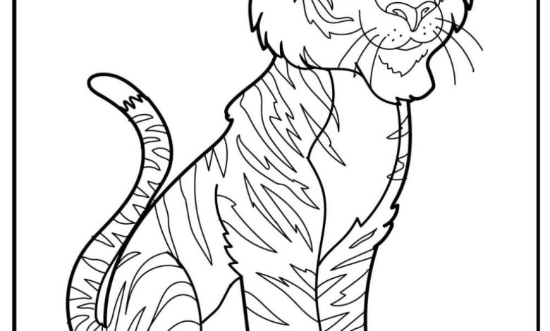 Sevimli Kaplan Boyama Sayfası - Ücretsiz Çizim ve Boyama