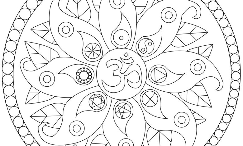 Mandala Boyama Sayfası - Om Sembolü İle Daire Tasarımı