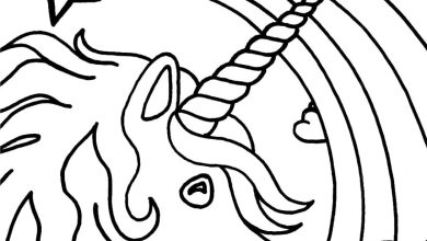 Gökyüzünde Gökkuşağı ve Yıldız ile Sevimli Tek Boynuzlu At Boyama Sayfası