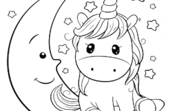 Renkli Unicorn ve Ay Boyama Sayfası - Çocuklar için Yıldızlı Gece Temalı Eğlenceli Çizim