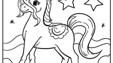 Boyama Sayfası Yıldızlarla Süslü Şirin Tek Boynuzlu At