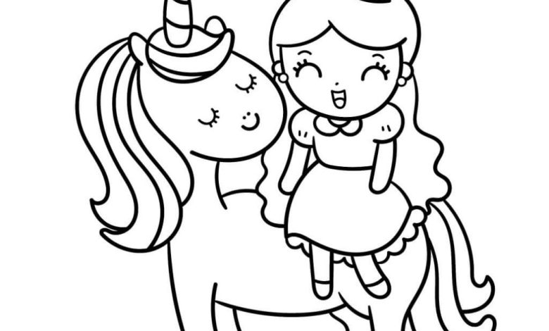 Unicorn ve Prenses Boyama Sayfası Şirin Bir Masal Dünyası