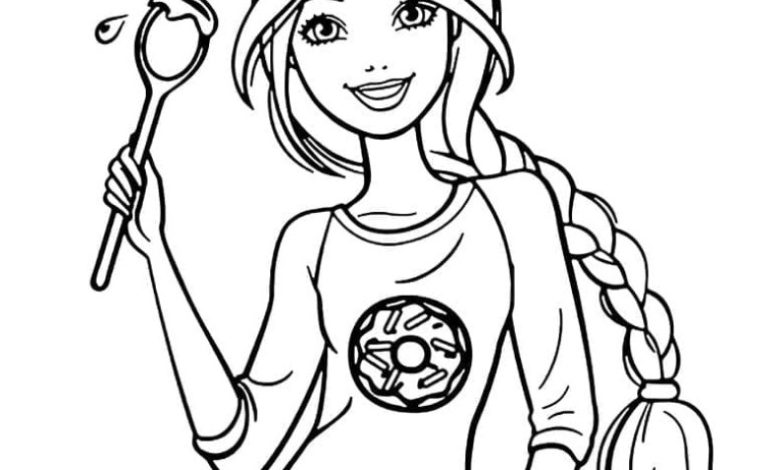 Şef Kıyafetli Kız Boyama Sayfası - Yemek Yapma Temalı Çizim