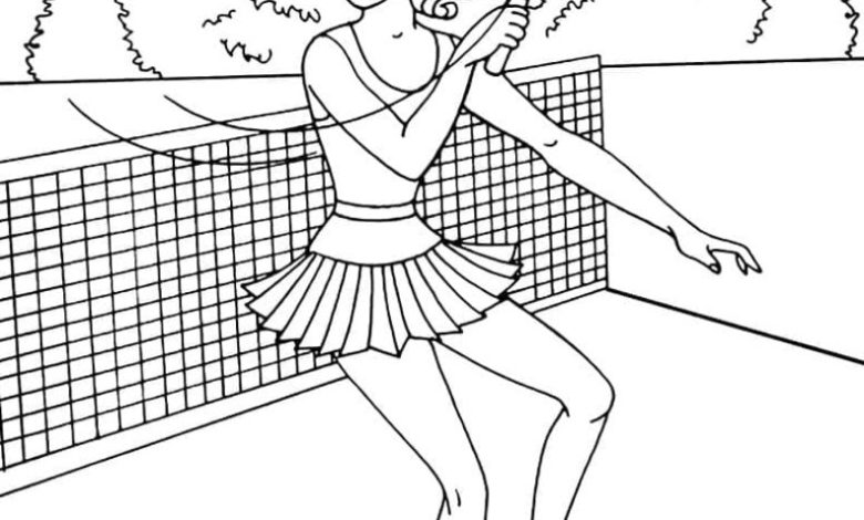 Tenis Oynayan Kadın Boyama Sayfası - Ücretsiz PDF İndir