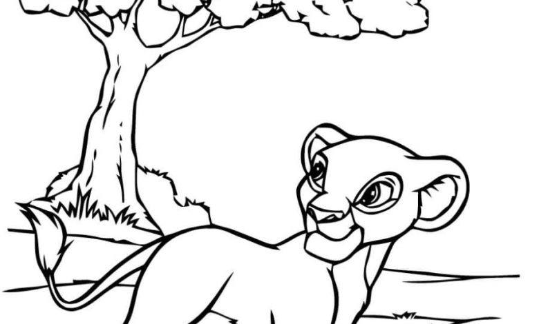 Aslan Yavrusu ve Ağaç ile Boyama Sayfası