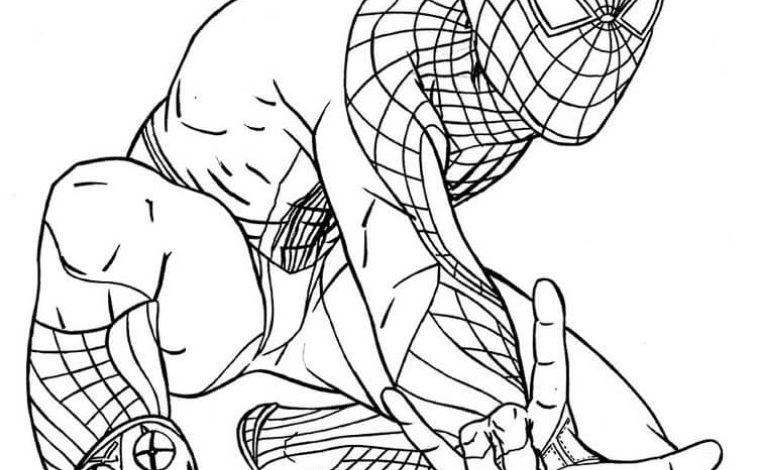 Örümcek Adam Boyama Sayfası Dinamik Pozuyla Örümcek Adam