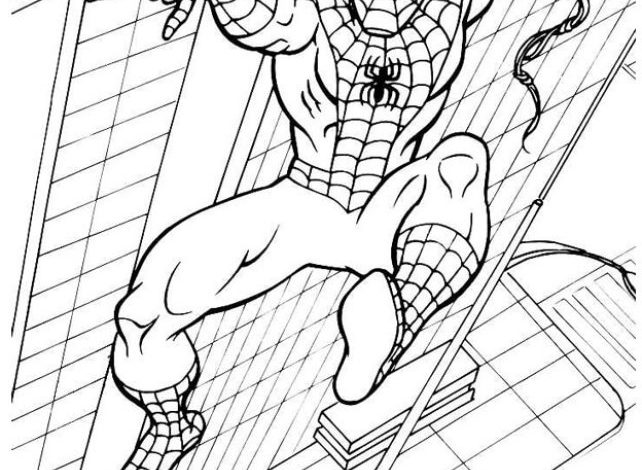 Örümcek Adam Boyama Sayfası Bina Üzerinde Ağ Atan Süper Kahraman