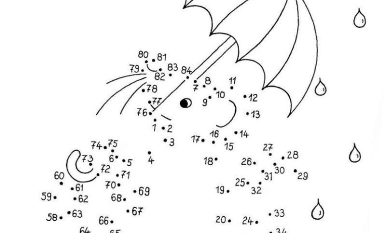 Sevimli Fare ve Şemsiye ile Sayılarla Boyama Sayfası
