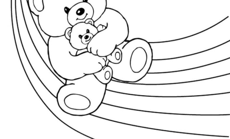 Ayıcıklı Gökkuşağı Boyama Sayfası - Sevimli Ayı Ailesi