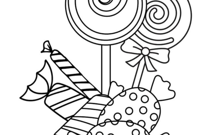 Şeker ve Lolipop Temalı Boyama Sayfası