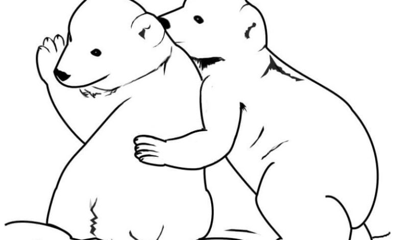 Buzda Oynayan Kutup Ayısı Yavruları Boyama Sayfası
