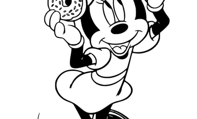 Minnie Mouse Donut Temalı Boyama Sayfası