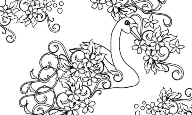 Kuğular ve Çiçeklerle Süslenmiş Detaylı Boyama Sayfası