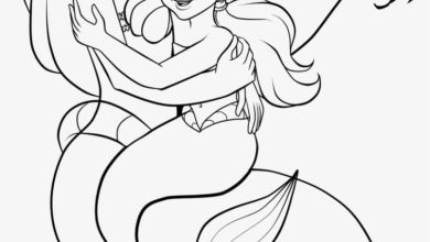 Sevimli Deniz Kızı ve Küçük Deniz Kızı Sarılıyor Boyama Sayfası