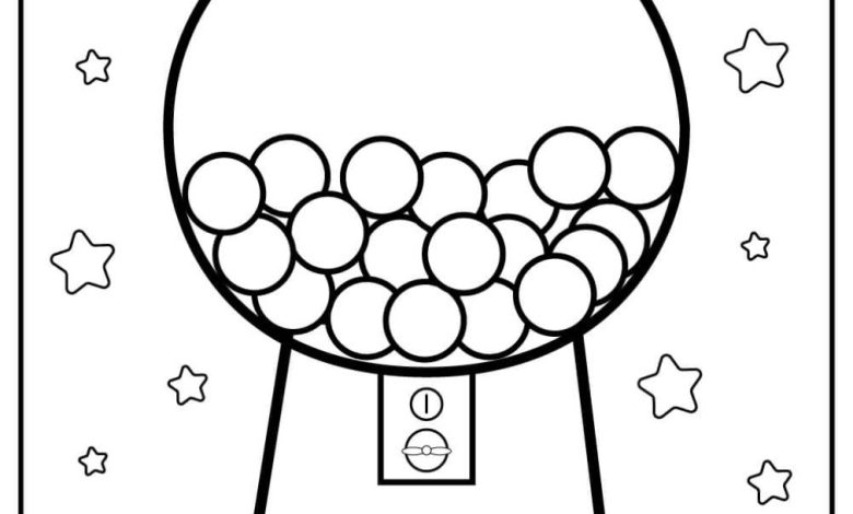 Gumball Makinesi ve Yıldızlar Boyama Sayfası - Eğlenceli Çizimler İçin Ücretsiz Şablon