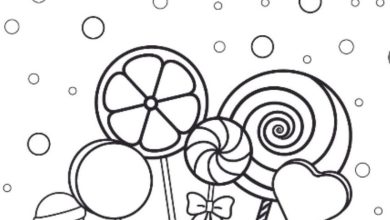 Karpuz, şeker ve spiral lolipop resimli boyama sayfası