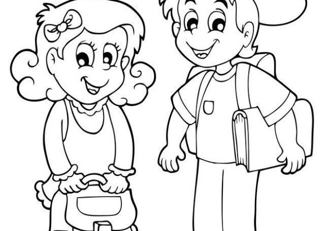 Okula Giden Çocuklar İçin Eğlenceli Boyama Sayfası