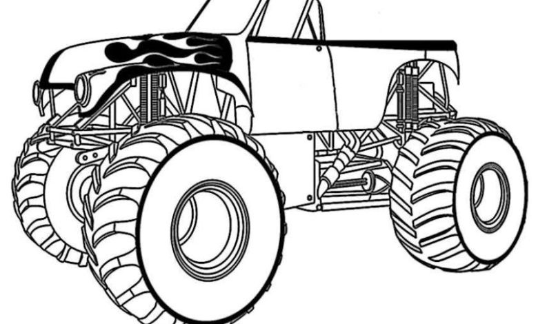 Monster Kamyon Boyama Sayfası Detaylı Çizim ve Büyük Tekerlekler