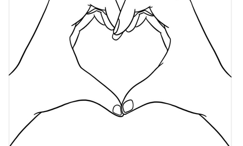 Kalp Şeklinde Elleri Tasvir Eden Boyama Sayfası