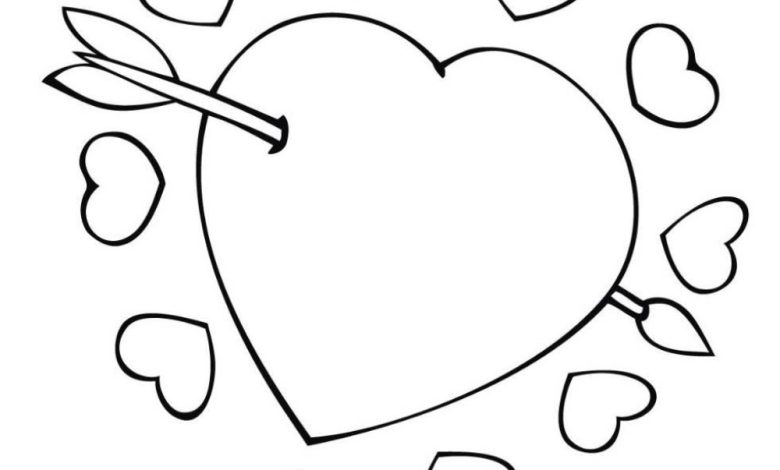 Kalple Ok ve Küçük Kalpler Boyama Sayfası - Çocuklar için Sevimli Kalp Çizimi