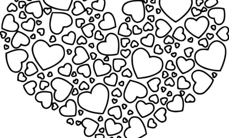 Kalp Şeklinde Birçok Küçük Kalp Çiziminden Oluşmuş Boyama Sayfası için SEO Uyumlu Başlık