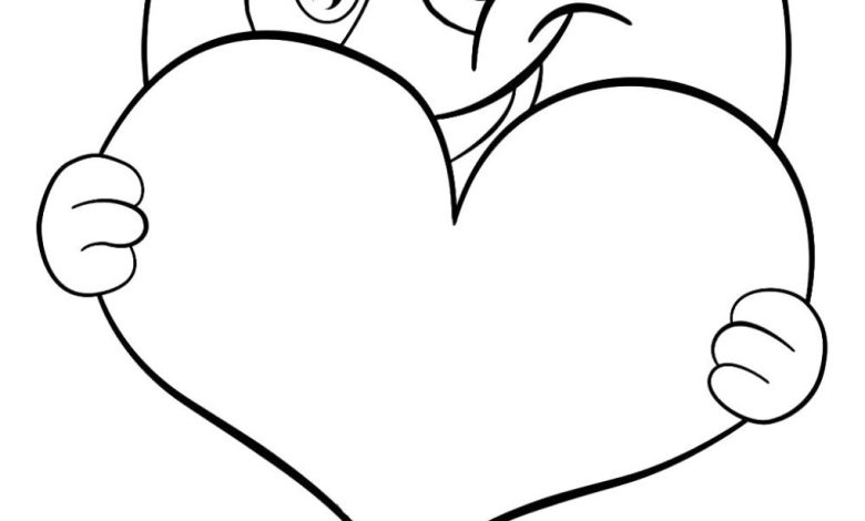 Gülen Emoji Kalp Tutarken Boyama Sayfası