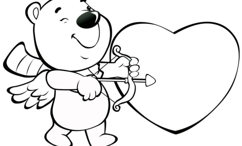 Sevgililer Günü İçin Ayıcık ve Kalp Boyama Sayfası