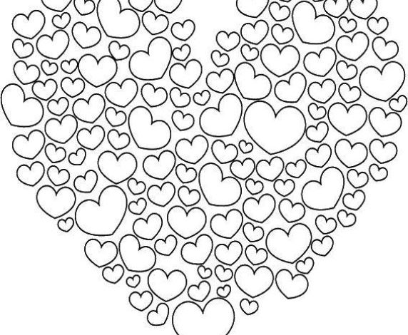 Kalp Desenleriyle Dolu Kalp Şeklinde Boyama Sayfası