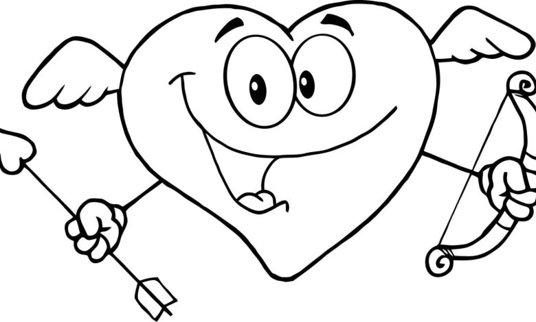Eğlenceli Kalp ve Ok Temalı Sevimli Boyama Sayfası