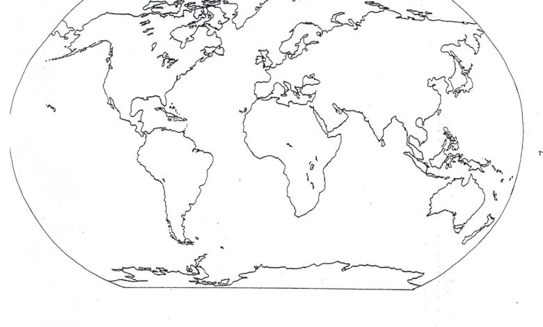 Dünya Haritası Boyama Sayfası - Küresel Coğrafya ve Kıtalar İçin Eğitici Harita