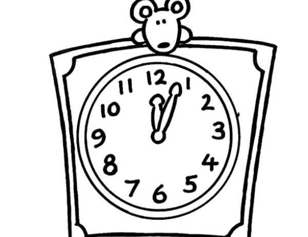 Sevimli Fareli Duvar Saati Boyama Sayfası