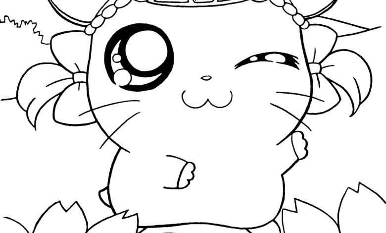 Çiçekler ve Taçlı Fare Boyama Sayfası, Hamtaro Karakteri ile Eğlenceli Boyama