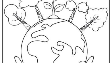 Doğa, Ağaçlar ve Eller ile Dünya Boyama Sayfası