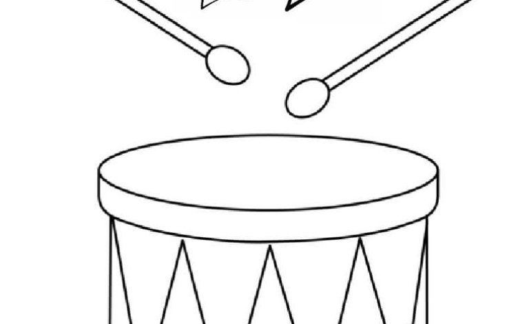 Davul ve Bagetler ile Kurdele - Boyama Sayfası Uyumlu Çizim