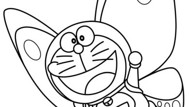 Doraemon Temealı Kelebek Boyama Sayfası - Ücretsiz Çıktı
