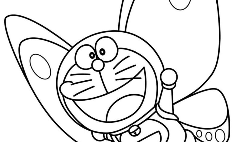 Doraemon Temealı Kelebek Boyama Sayfası - Ücretsiz Çıktı