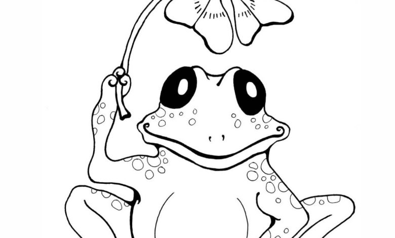 Şemsiye tutan kurbağa boyama sayfası