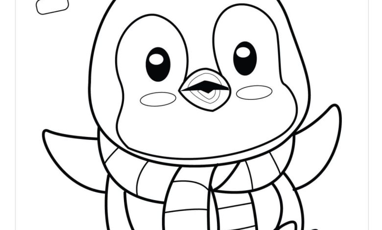 Sevimli Penguen Boyama Sayfası Kış Temalı Çizim ve Boyama