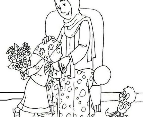 Anne ve Çocuk Boyama Sayfası - Sevgi ve Çiçekler Teması