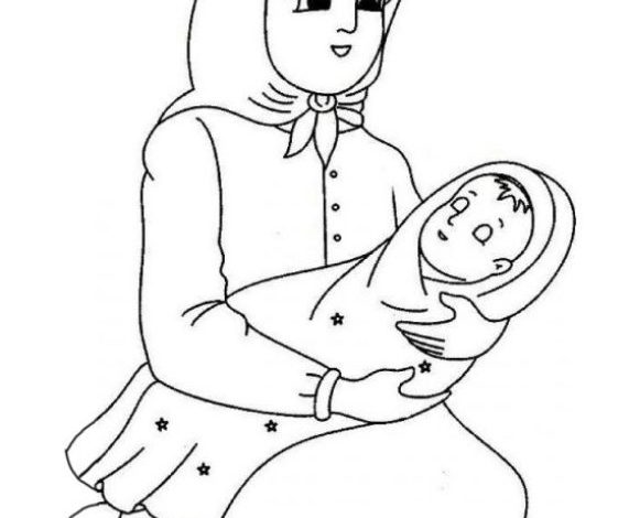 Anne ve Bebek Boyama Sayfası - Çizimi