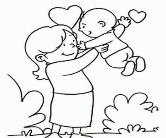 Anne ve Bebek Boyama Sayfası Mutlu Anlar