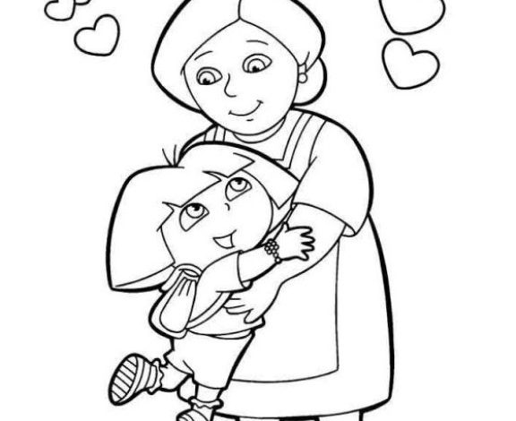 Sevgiyle Kucaklaşan Büyükanne ve Torun Boyama Sayfası
