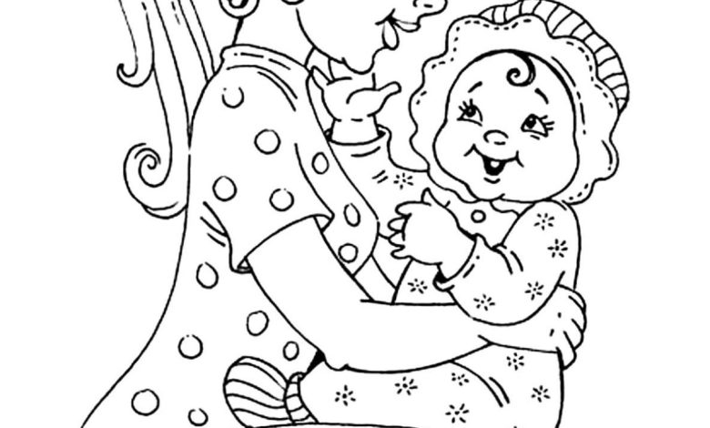 Anne ve Bebek Boyama Sayfası Sevgi Dolu Anlar