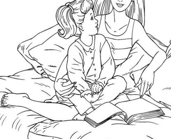 Anne Kız Kitap Okuma Boyama Sayfası