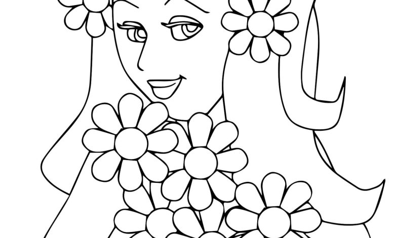 Çiçekli Kadın Boyama Sayfası - Eğlenceli ve Yaratıcı Aktivite