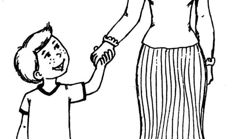 Anne ve Oğlu Boyama Sayfası - Çizimli Aile Figürü